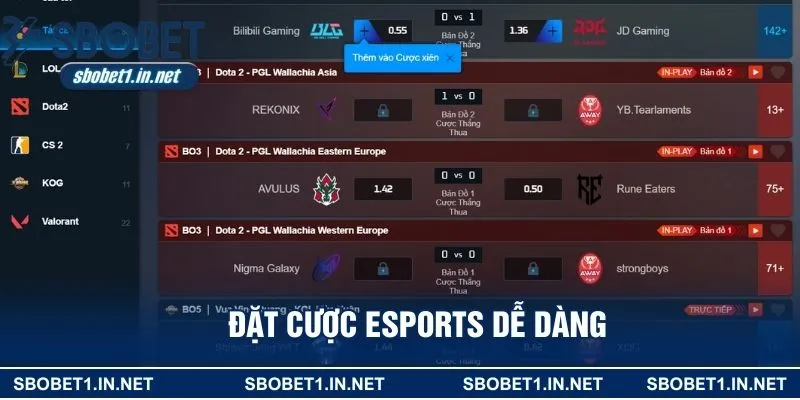 Đặt cược esports dễ dàng 